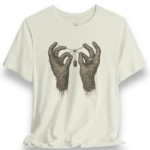 Mummy Hands EDM Festival T-Shirt in gothic streetwear design, perfect for DJs, ravers, and underground techno culture.
