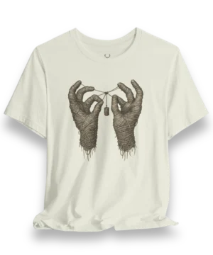 Mummy Hands EDM Festival T-Shirt in gothic streetwear design, perfect for DJs, ravers, and underground techno culture.