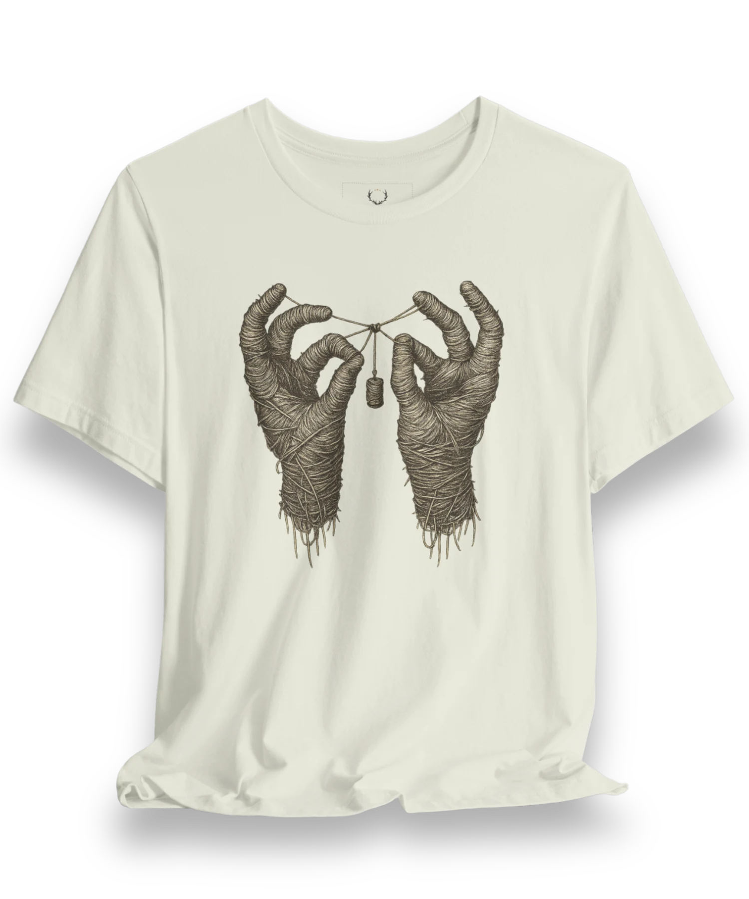 Mummy Hands EDM Festival T-Shirt in gothic streetwear design, perfect for DJs, ravers, and underground techno culture.