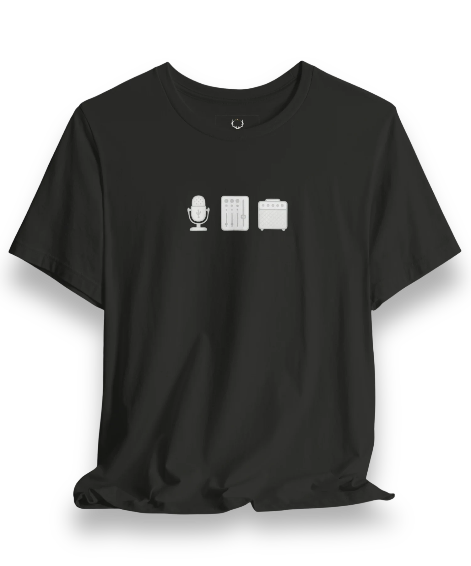 Music Producer Graphic Tee featuring microphone, mixer, and amp icons for EDM streetwear lovers Music Producer Graphic Tee