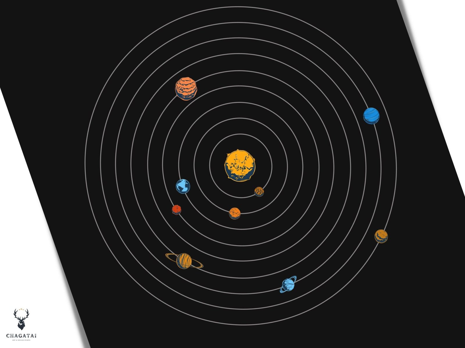 Educational minimal solar system poster with clear orbit rings and planets, designed for science teachers and homeschool lessons.