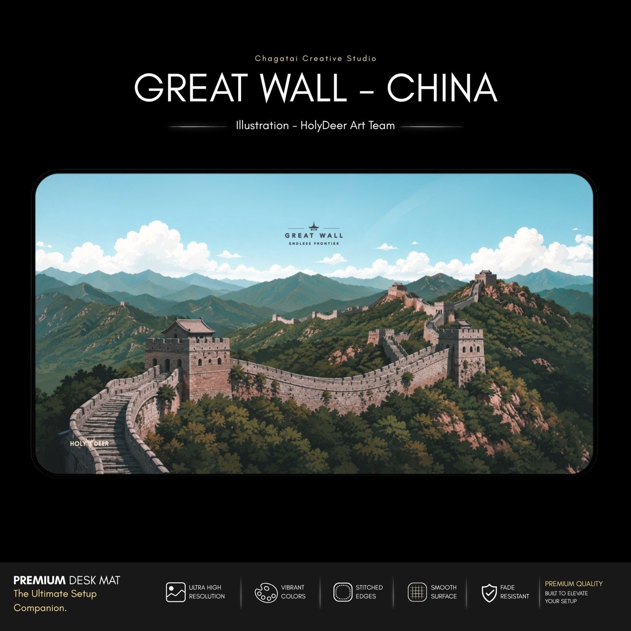 China travel desk mat with illustrated Great Wall scenery, suited to a workspace for planning, typing, and browsing