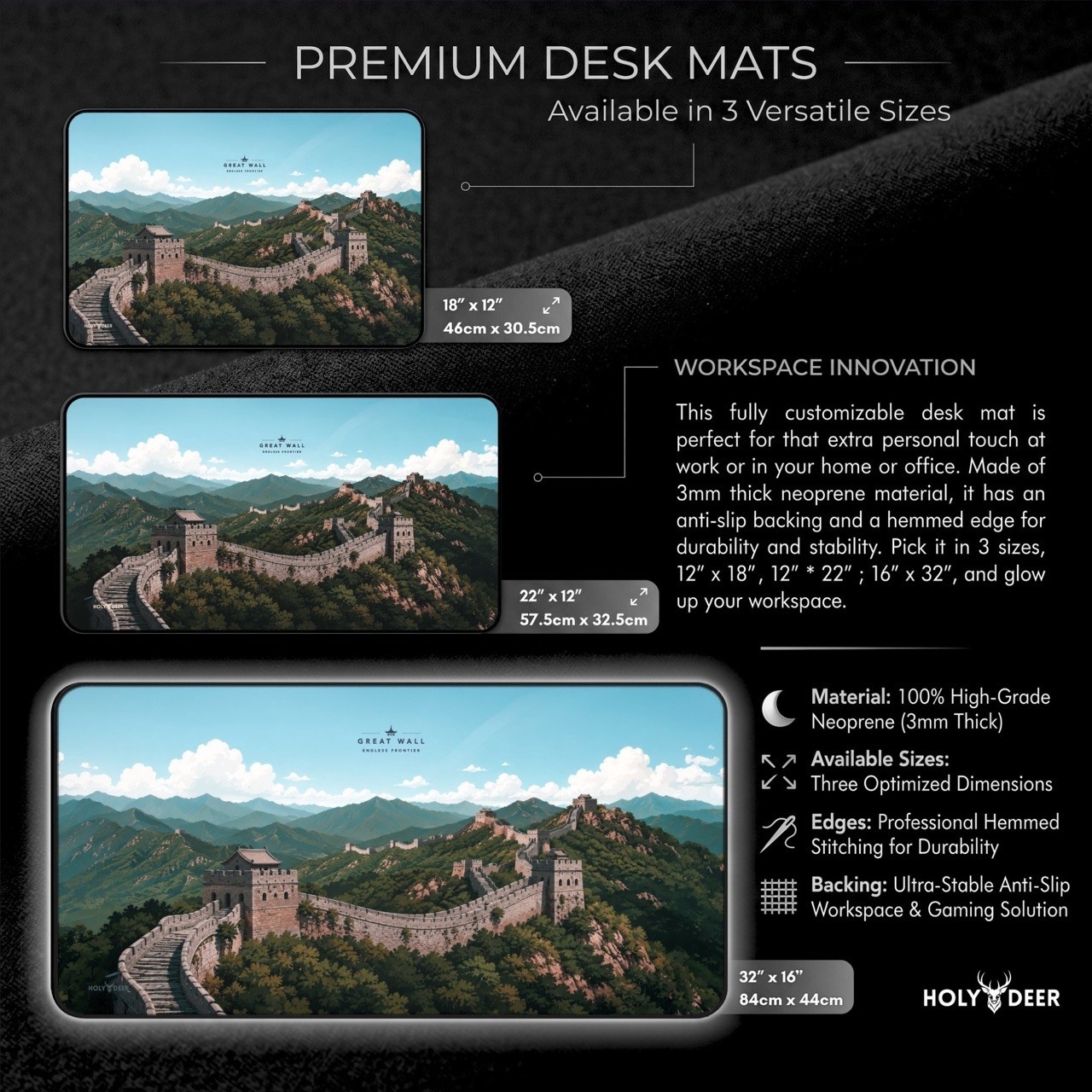Scenic landscape desk mat showing the Great Wall across forested mountain ridges for a travel-themed desk setup