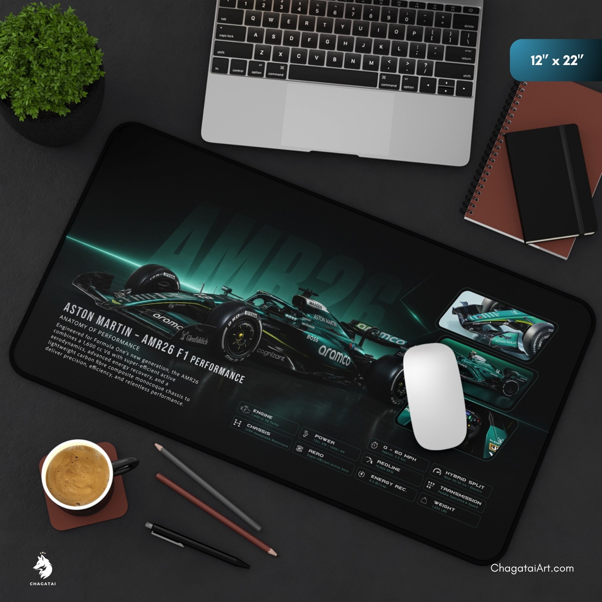 Aston Martin AMR26 Formula racing mouse pad with detailed green motorsport artwork
