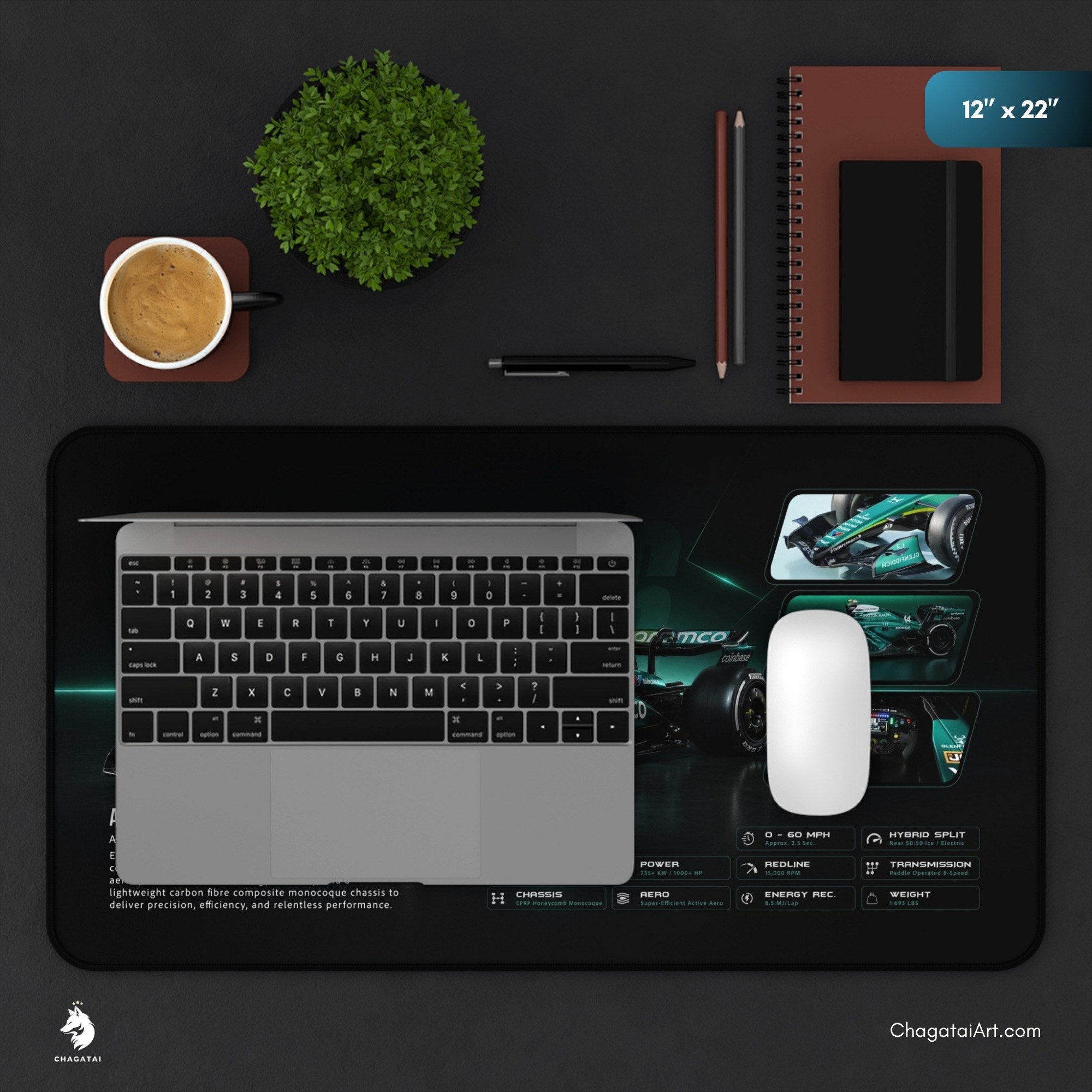 Aston Martin AMR26 F1 motorsport desk mat for Formula racing fans and green gaming setups